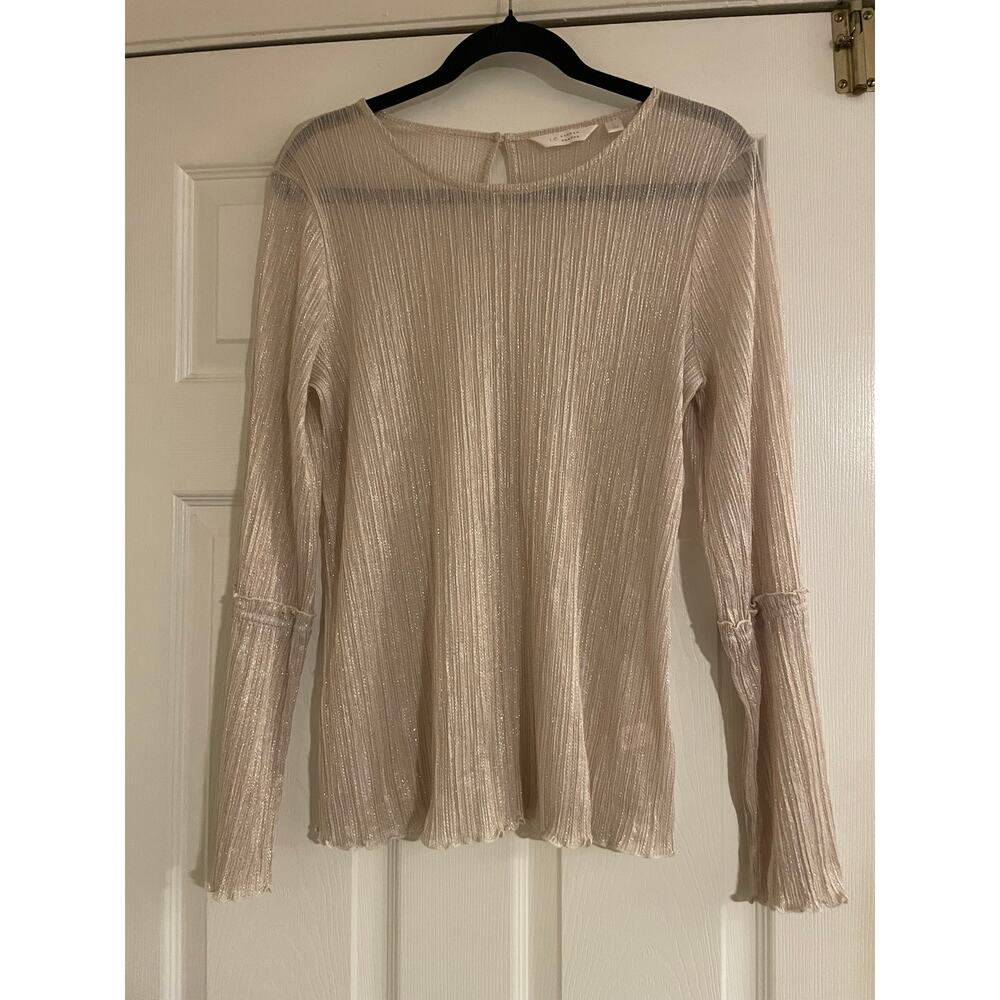 Bell sleeve shimmery sparkly gold and cream whimsical fairycore top size large